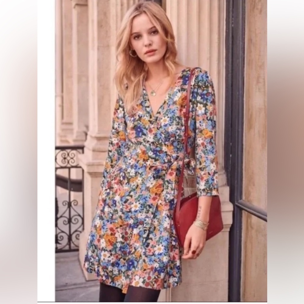 Sezane Multicolor Floral Wrap Mini Dress size 34